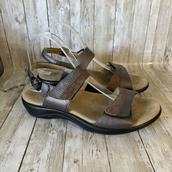 SAS Womens NUDU Dusk Copper Pewter Metallic Leather Slingback Sandals Sz 9 WW - Picture 1 of 8